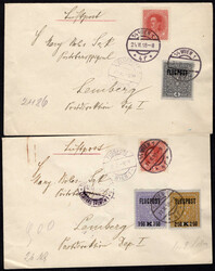 1918, 11.6./24.6., 2 Flugpostbriefe Wien-Lemberg, einmal links oben ...