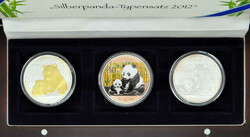 2012, Panda-Set 3mal 10 Yuan Silber (1 Oz.), teils vergoldet bzw. ...