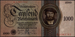1924, 1000 RM, Rosenberg 172a, Erhaltung IIAutomatically generated ...