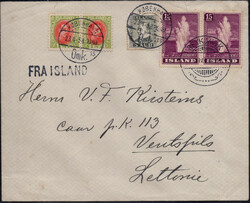 1938, 3-Farben-Frankatur auf Brief aus Reykjavik via Kopenhagen nach ...