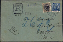 1925, R-Brief aus Reykjavik mit seltener MiF 40 Aur. Christian X. und ...