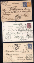 1901/03, 3 AK mit versch. Frankaturen aus Bandoeng, Semarang bzw. ...