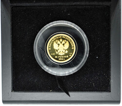 2014, 50 Rubel Gold "Sochi/Eishockey", 1/4 Oz (999), PP im Etui mit ...