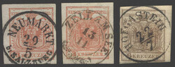 Österreich, 1850, Salzburg, drei lose Werte mit klaren ...