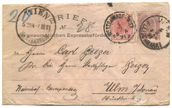 Österreich, 1891, WIEN - ULM, 15 Kreuzer - Rohrpostumschlag mit ...