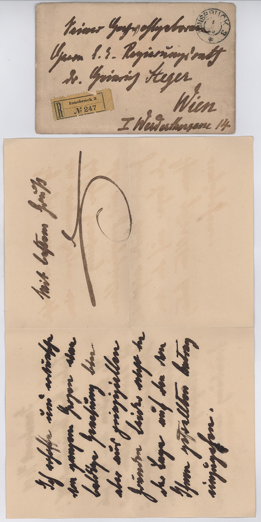 Österreich, 1909, Tirol, INNSBRUCK, portofreier Rekobrief nach WIEN, ...