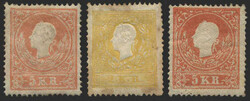 Österreich, 1858, 10 IIa, 2 kr, gelb, 13 I und II, 5 kr. rot in Type ...