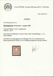 Österreich, 1858, 10 IIa, 2 kr, gelb, 13 I und II, 5 kr. rot in Type ...