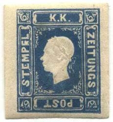 Österreich, 1858, Zeitungsmarken 16 a, 1,05 kr, (hell)blau, rundum ...
