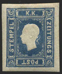 Österreich, 1858, 16 b, 1,05 kr, dunkelblau, Zeitungsmarke, ...