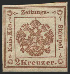 Österreich, 1858, 3 II Platte II, 2 kr., rotbraun, ...