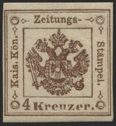 Österreich, 1858, 4 b, 4 kr., dunkelbraun, Zeitungsstempelmarke, ...