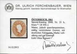 Österreich, 1861, 21 a, 10 kr, braun, Kaiser Franz Joseph, ...