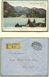 Österreich, 1908, Südtirol, PRAGSER WILDSEE, portofreier Rekobrief ...