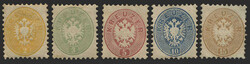 Österreich, 1863/64, 30 - 34, 2 kr - 15 kr, dunkelgelb, Doppeladler ...