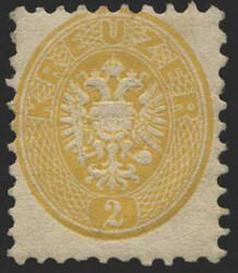 Österreich, 1863/64, 30 b, 2 kr, dunkelgelb, Doppeladler, KZ 9 1/2, ...