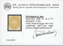 Österreich, 1863/64, 30 b, 2 kr, dunkelgelb, Doppeladler, KZ 9 1/2, ...