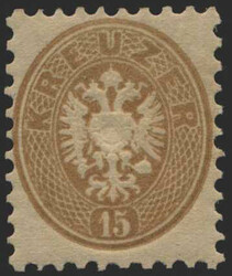 Österreich, 1863/64, 34 b, 15 kr, dunkelbraun, Doppeladler, KZ 9 1/2 ...