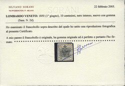 Lombardei & Venetien, 1850, 2 H I, 10 cts, Handpapier, ungebraucht *, ...