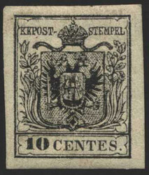 Lombardei & Venetien, 1850, 2 M III, 10 cts, tiefschwarz, ...