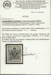 Lombardei & Venetien, 1850, 2 M III, 10 cts, tiefschwarz, ...