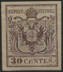 Lombardei & Venetien, 1850, 4 H I, 30 cts, braun, Handpapier, ...
