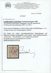 Lombardei & Venetien, 1850, 4 H III, 30 cts, schokobraun, Handpapier, ...