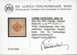 Lombardei & Venetien, 1858, 2 II, 2 kr., rot, Zeitungsstempelmarke, ...