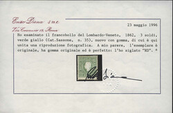 Lombardei & Venetien, 1858, 8 a, 3 soldi, gelblichgrün, Kaiser Franz ...