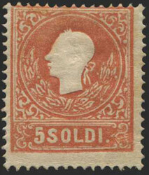 Lombardei & Venetien, 1858, 9 IIa, 5 soldi, rot, Kaiser Franz Joseph, ...