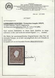 Lombardei & Venetien, 1858, 10 IIa, 10 soldi, lilabraun, Kaiser Franz ...