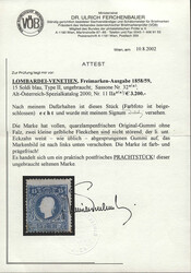 Lombardei & Venetien, 1858, 11 IIa, 15 soldi, blau, Kaiser Franz ...