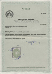 Lombardei & Venetien, 1863, 15 a, 3 soldi, grün, Doppeladler, KZ 14, ...