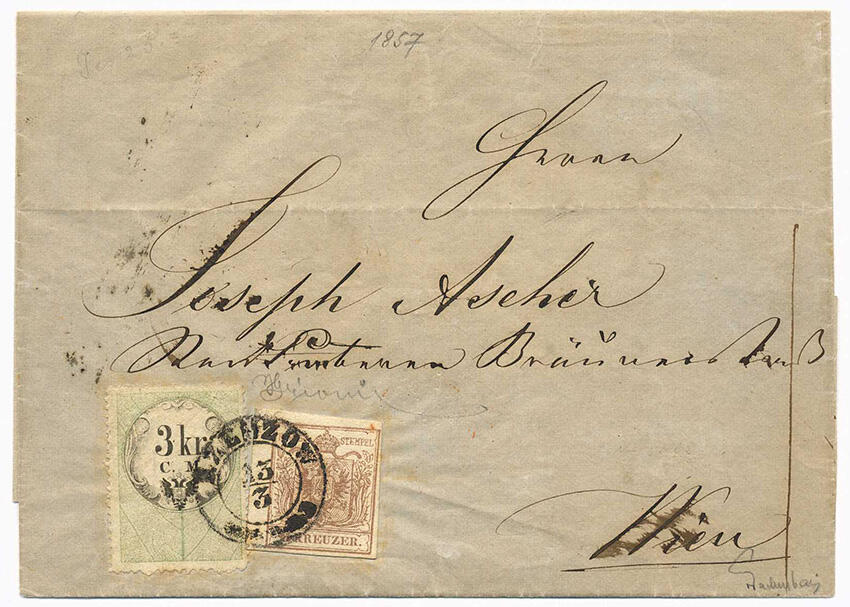 Österreich, 1850, Galizien, RZESZOW, portogerechte 9 Kreuzer ...