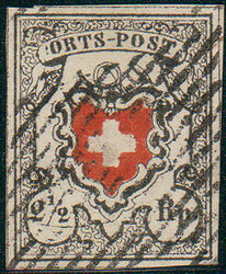 BUNDESMARKEN, 1850, Ortspost ohne Kreuzeinfassung, Marke allseits ...