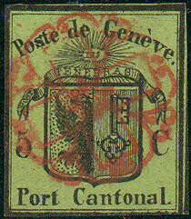 GENEVE, 1845, kleiner Adler gelbgrün, von üblichem Schnitt (teilw. ...