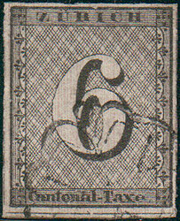 ZÜRICH, 1843, Zürich 6 mit senkr. Untergrundlinien (noch relativ ...