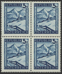 Österreich, 1945/47, 738, postfrischer Viererblock mit deutlichem ...