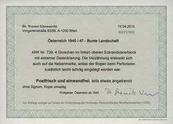 Österreich, 1945/47, 739, extrem dezentrierter bzw. verzähnter ...