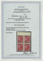 Österreich, 1945/47, 740 c, postfrischer Oberrand - Viererblock auf ...