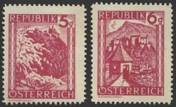 Österreich, 1945/47, 740 P + 741 P, 5 und 6 Gr. Bunte Landschaft, ...