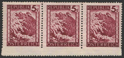 Österreich, 1945/47, 740, 5 Gr. rot, Bunte Landschaft, 3er Streifen ...