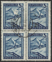 Österreich, 1945/47, 740, gestempelter Viererblock, die linke obere ...