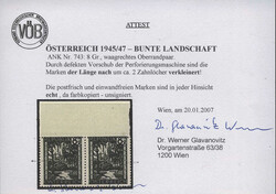 Österreich, 1945/47, 743, waagrechtes Oberrandpaar, stark verzähnt ...