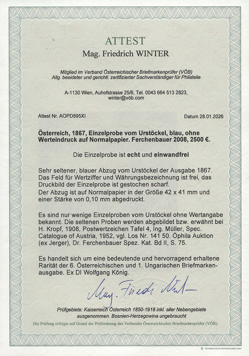 Image 1 for lot number 5 for Merkurphila - Sonderauktion Ausgabe 1867 DI Wolfgang König