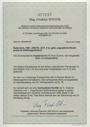 Österreich, 1867, 35 PU, 2 kr, gelb, ungezähnte Einzelprobe im ...