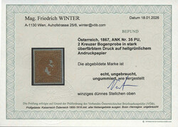 Österreich, 1867, 35 PU, 2 Kreuzer Bogenprobe in stark überfärbtem ...