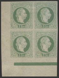 Österreich, 1867, 36 U, 3 kr, grün, ungezähnt im linken unteren ...