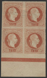 Österreich, 1867, 37 II U, 5 kr, rot, Type II a, ungezähnt im ...