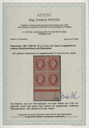 Österreich, 1867, 37 II U, 5 kr, rot, Type II a, ungezähnt im ...